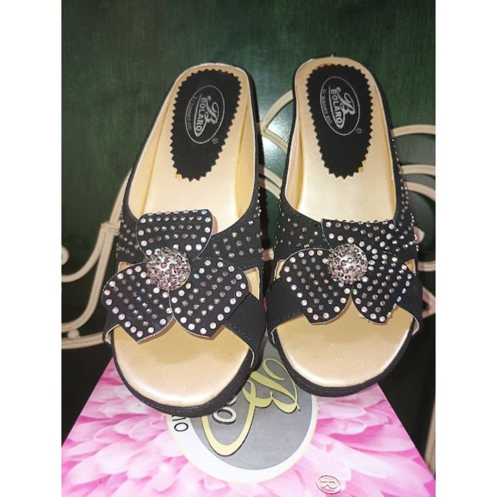 BOLARO BY SUMMER RIO Black Bling Wedge Shoes, size 6, Brand New!